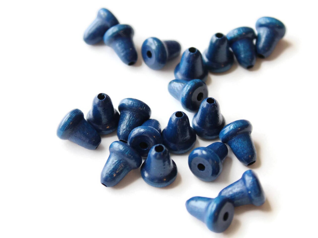 20 11mm Blue Wooden Bell Beads Vintage Wood End Beads Loose Bell Shaped Beads